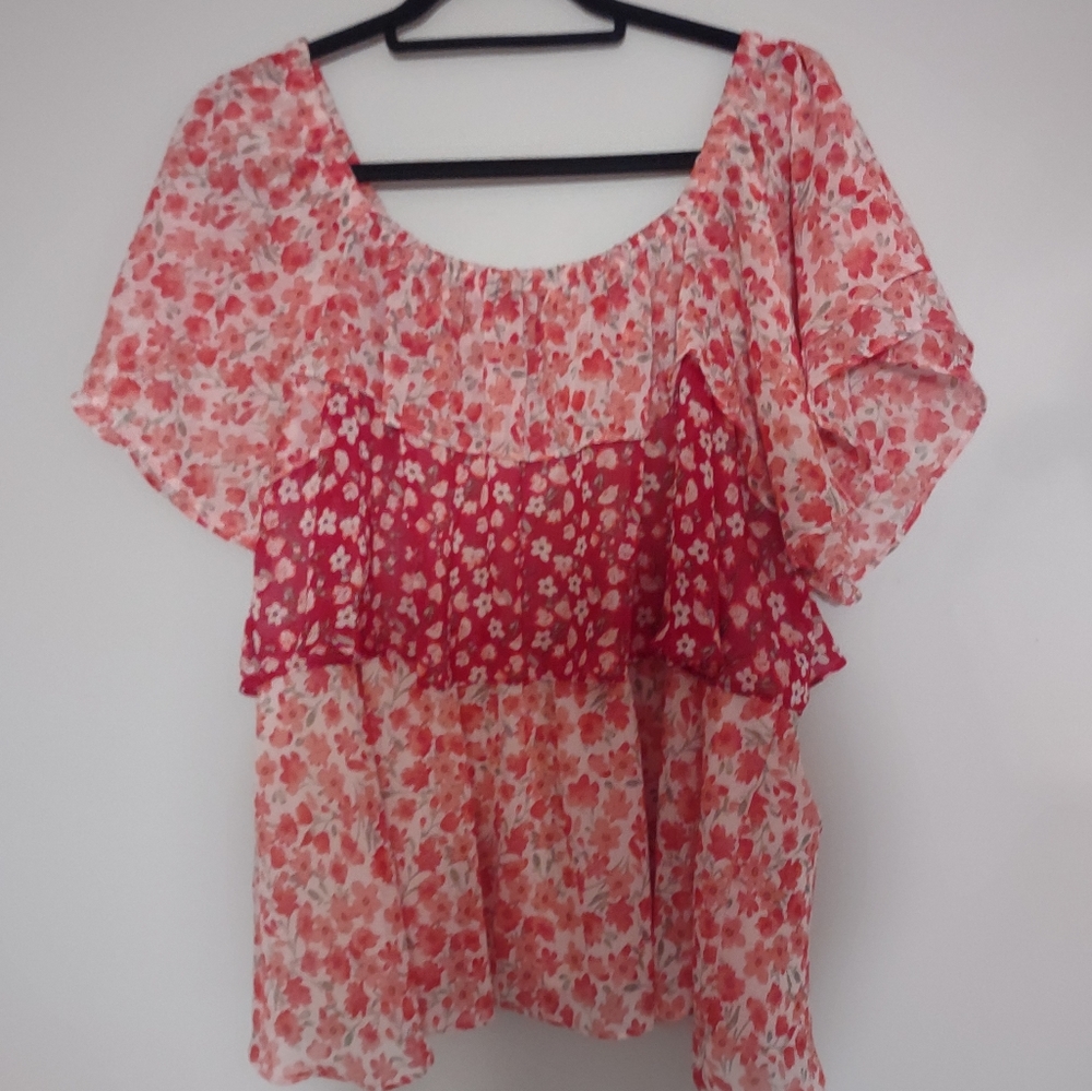 Pink ruffle blouse top